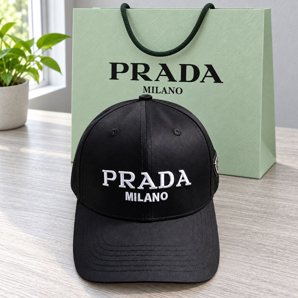 Prada Black Cap with White Embroidery